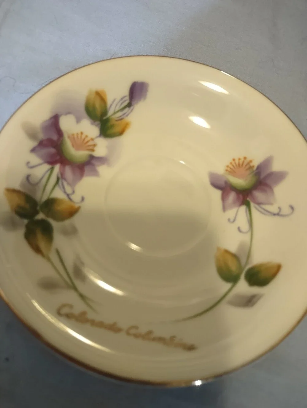 Colorado Columbine Hand-Painted Demitasse Cup & Saucer - Purple Floral Japan